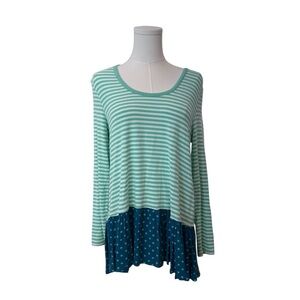 NEW Matilda Jane Women' Small Soft Stretch Polka Dot Striped Teal Blue Tunic Top
